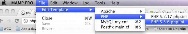 edit php.ini template for mamp on mac osx