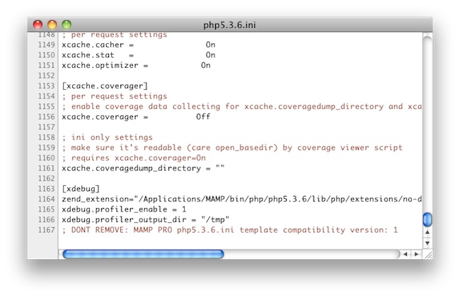 edited php.ini file to run xdebug on mamp mac osx